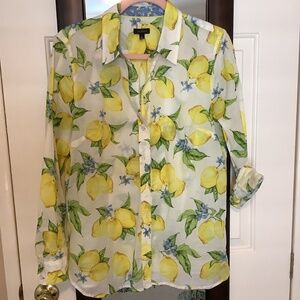 Talbots Lemon Pattern Button Down Blouse~Medium